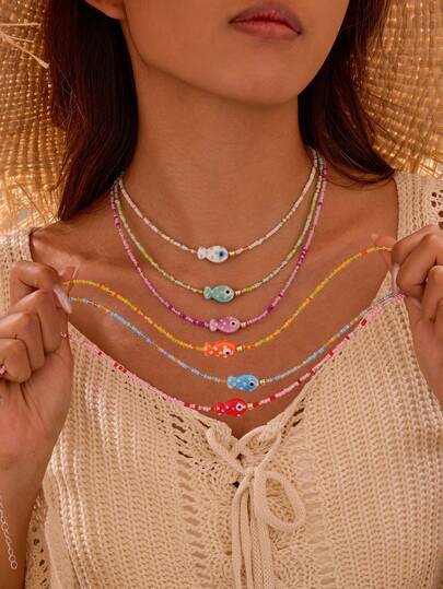 1 pieza Collar casual y versátil con decoración de pez estilo bohemio para niñas