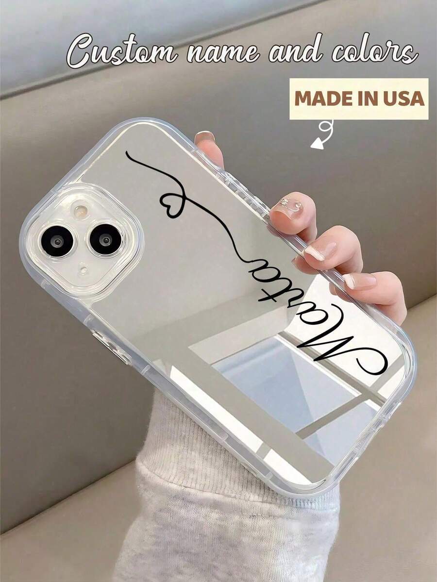 Custom Thick Transparent Mirror Phone Case With Heart Line Signature, Multi-Color Letter Name Short Phrase Anti-Drop Protection Phone Cover, Customizable Phone Case, Fashionable Phone Case, Mirror Phone Case, Customized Name Phone Cover, Compatible With IPhone 11, 12, 13, 14, 15, 16 Pro Max, Stylish, Colorful, Vintage, Cute, Contracted, Funny, Custom, Personalized, Unique, Customized, Ideal Gifts For Her, Boyfriend, Girlfriend, Family, Friends, Grandparents, Couple, For Anniversaries, For Birthdays,Season Picks,2025phonecase - Trong sáng - Xem 1