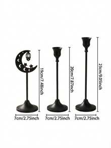 1pc Retro Iron Candle Holder, Metal Decor, Luxury Candlestick, Minimalist Design, Suitable For Home Decor, Romantic Dinner, Star & Moon Lantern Shape - Multicolor - View 12