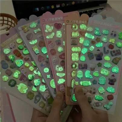 3D立体贴纸，儿童创意卡通闪光水晶贴纸，趣味浮雕贴纸，夜光贴纸