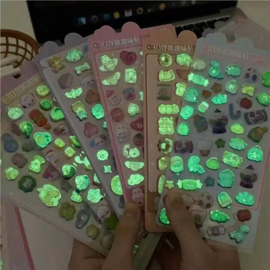 3D立体贴纸，儿童创意卡通闪光水晶贴纸，趣味浮雕贴纸，夜光贴纸 - 彩色 - 查看 1