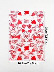 50个透明塑料礼品袋，印有甜心和“爱”字图案，开口手提袋，适用于情人节、婚礼、派对礼品包装 - 紅色 - 查看 3
