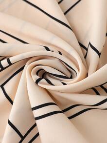 大码女装春夏时尚通勤优雅百搭印花腰带束腰长袖修身中长款衬衫，适合办公室、约会、优雅场合。 - 杏色 - 查看 10