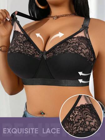 MEIYATING Sujetador suave y cómodo de uso diario con encaje floral y aros para mujer de talla grande