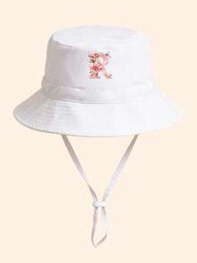 1pc Kids White & Pink Rose Letter Graphic Bucket Hat With Drawstring, Customizable 26 Letters, Can Customize Name, Birthday, Family Text, Fashionable Soft Delicate Lightweight Sun Protection, Practical Gift For Birthday And Holidays, Suitable For Boys And Girls Outdoor, Fishing, Hiking, School In Spring And Summer - White - View 14