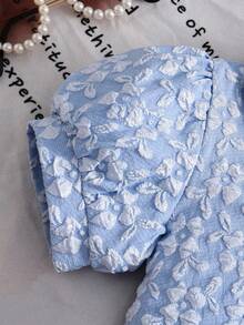 2pcs Set Kasual Anak Perempuan: Rok Pendek Motif Bunga Kecil Acak - Biru - View 4