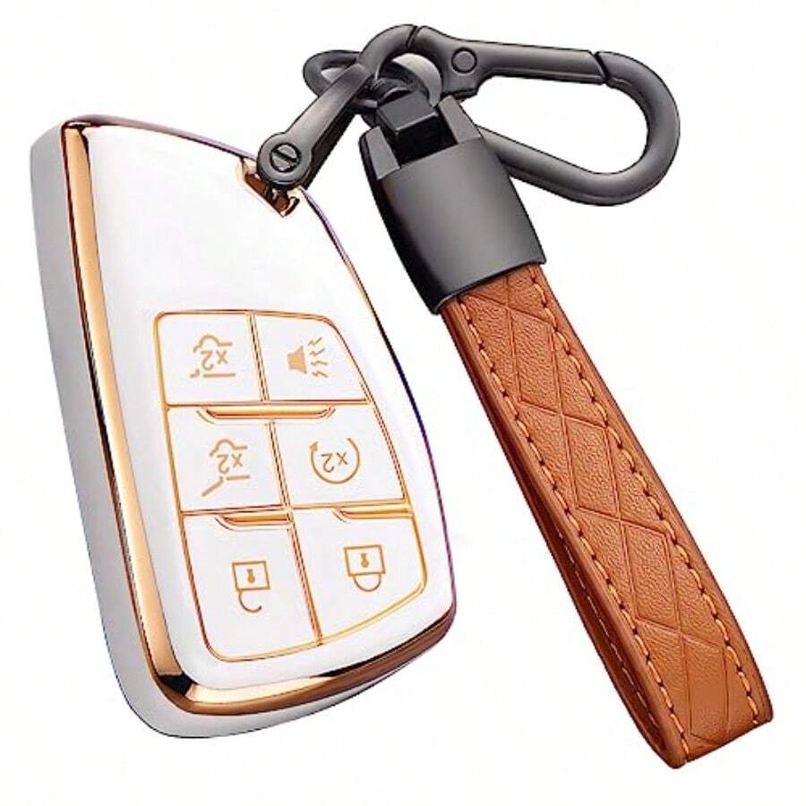 Key Fob Cover For Chevy C With Keychain Tahoe Suburban Equinox Traverse Yukon Denali Terrain Buick Envision Premium Soft TPU Case 6 Buttons Ivory - Ivory - View 1