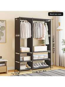 1件极简衣柜，16毫米金属管加固连接件，3根挂杆，大容量，便携式衣柜，易于组装/拆卸，衣物收纳系统