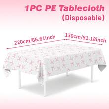 1pc Pink Bow Rectangle Tablecloth,220*130cm/86.6*51.2inch Party Tablecloths Disposable - Pink Bow Pattern Disposable Tablecloths - Plastic Waterproof Tablecloth For Birthday,Valentine's Day,Easter Wedding Party Supply - Pink - View 7