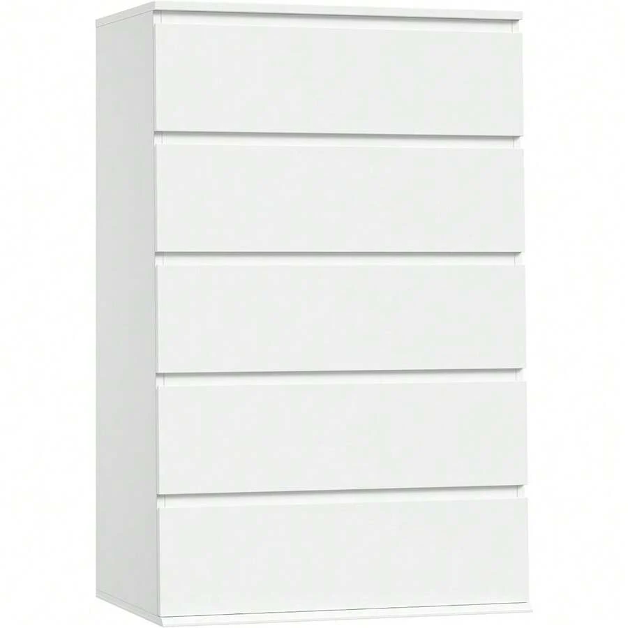 White Dresser, 5 Drawer Dresser Tall White Dresser With Large Storage Space, Modern Storage Chest Of Drawers, 23.6L X 17.6W X 39.1H Inch Storage Organizer Cabinet For Home, White - 白色 - 查看 1