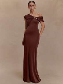 UNITHORSE Robe de cocktail moulante avec taille cintrée, manches courtes et col asymétrique