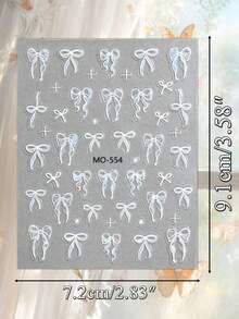 3/6pcs 5D Bow Nail Art Stickers, White & Pink Ribbon French Manicure Nail Decals, Cute DIY Nail Decoration - Multicolor - View 4