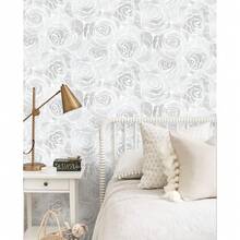 Peel And Stick Wallpaper Grey And White Wallpaper Floral Contact Paper Se- Adhesive Removable Vintage Contact Paper Waterproof For Bathroom Bedroom Cabinets Decor 16.9inch*118.1inch Vinyl - 灰色花卉圖案,169 英寸 x 1181 英寸 - 查看 3