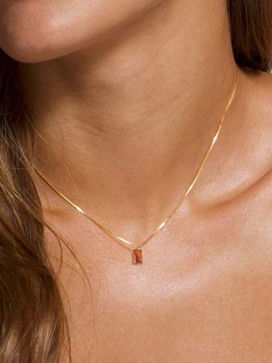 FUNEIA 14K Gold Plated  Birthstone Necklace For Women  Dainty Emerald Cubic Zirconia Pendant | Perfect Gift For Mom, Wife, Girlfriend, Daughter Jewelry - 01. 一月(石榴石) - 查看 1