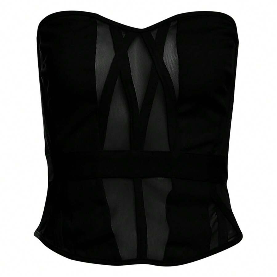 European And American Style Spring New Women's Solid Color Slim Street Fashion Off-Shoulder Tube Top Backless Vest - Black - View 1