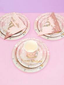 10pcs/20pcs/50pcs/80pcs Rose Gold 10th Birthday Party Paper Plates Cups And Napkins Tableware Girls 7 Inch Rose Golden Cake Plates 9 Inch Dinner Plates 10 Years Old Table Decorations Happy Ten Years Old Tableware Set Pink 10th Birthday Party Supplies - Multicolor - View 5