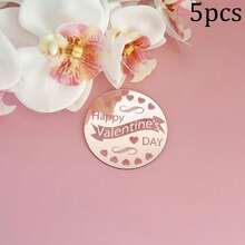 5 piezas/10 piezas/20 piezas Toppers de cupcake en forma de corazón de acrílico dorado con "Feliz Día de San Valentín", adecuados para el Día de San Valentín, fiestas de boda, decoración de pasteles y postres DIY - Multicolor - Ver 39