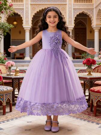 Vestido largo de dama de honor de gasa con estampado floral para jóvenes, vestido de fiesta de boda y desfile