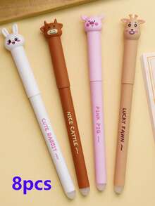4pcs Cute Animal Shaped 0.5mm Ballpoint Pens, Erasable Rollerball Pens, Quick-Drying, Student Stationery, Black/Blue Ink - Multicolor - View 12