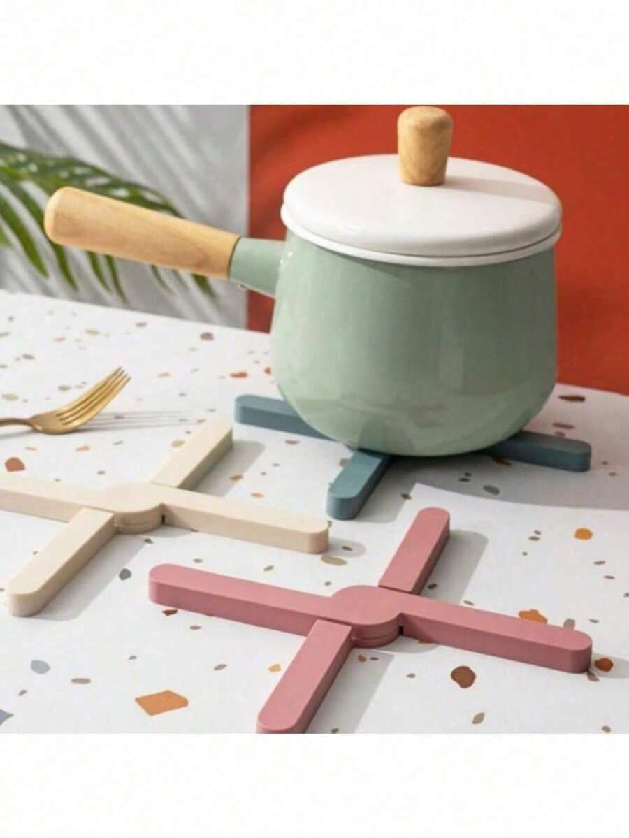 1pc Foldable Heat Resistant Mat, Kitchen Pot Holder, Silicone Non-Slip Trivet, Suitable For Hot Dishes And Pots, Cross Design - Multicolor - View 1