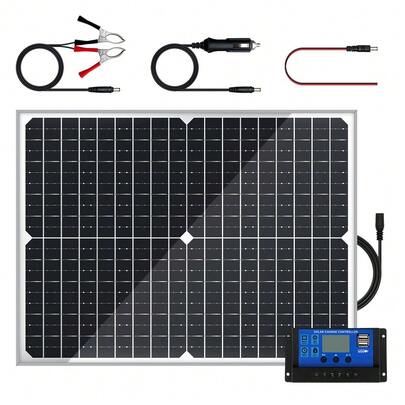 ZGZXSEXHZ ZGZXESEXHZ 40W Solar Panel With DC Output And 70A Charge Controller, High-Efficiency Monocrystalline Solar Charger For 12V Car RV Marine Battery Charging, Outdoor Camping Power Supply