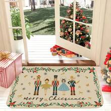 1pc 2D Flat Flannel Material Merry Christmas Nutcrackers Wreath Snowflakes Christmas| Velvet Floor Mat – Premium Soft Touch, Warm & Cozy For Winter, Absorbent Washable, Non-Slip Indoor/Outdoor Door Mat – Ideal For Entryway, Laundry Room, Kitchen, Bathroom, Holiday Gift - Multicolor - View 2