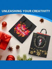 10pcs Black Paper Gift Bags, Suitable For Business, Crafts, Groceries, Parties, Shopping, Birthdays, Retail Goods, Weddings And Black-Themed Holiday Gifts. The Gift Bags Come In 3 Sizes And Are Also Suitable For Valentine's Day. - Black - View 4