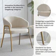White Dining Chairs, Modern Sheepskin Suede Dining Chairs With Gold Paint (1 Chair), Dining Chairs With Gold Legs. - White - View 7