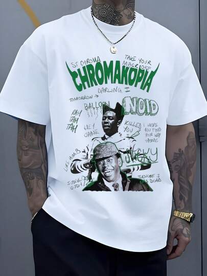 Bold Green Text And Artistic Doodles Depicting Abstract Thoughts And Playful Words With Unique Illustrations 100% Cotton Size Plus Men's Tshirt 220g