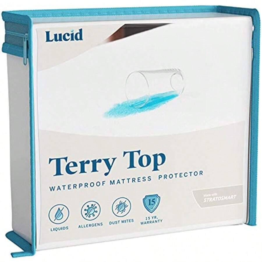 FIAN Lucid - Protector de Colchón 100% Impermeable - Ajuste Universal - Cubierta de Tela Toalla - Cubre Colchón de Algodón Suave - Hipoalergénico y Transpirable - Blanco - Tamaño King - King+parte superior de rizo de algodón - Ver 1