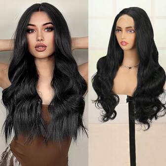 13" X 4" X 1" Lace Front Wig, 200% Density Colored Wig, Transparent Lace Synthetic Fiber Wig Suitable For Long Straight Hair Women. Long Straight Black Wig, Heat Resistant Synthetic Fiber Wig, Premium Chocolate Black Silk Straight Hair Wig, Glueless Lace Natural Straight Hair Wig.