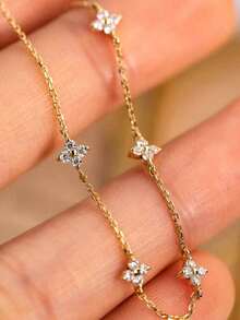 ZNICE New Faith Cross & Lucky Four-Leaf Flower Bracelet For Women, Minimalist Niche Design With Rhinestones, Stainless Steel Jewelry, Layerable, Suitable For Daily Blessing & Baptism Wear, - Gold - View 5