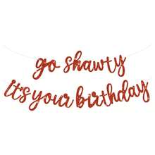Go Shawty It's Your Birthday Banner, Hip Hop Themed Glitter Happy Birthday Banner, Rose Gold, Gold, Purple, Blue, Black Rap Theme Happy Birthday Sign, DIY Birthday Party Supplies For Men & Women - Red - View 1