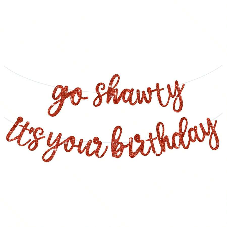 Go Shawty It's Your Birthday Banner, Hip Hop Themed Glitter Happy Birthday Banner, Rose Gold, Gold, Purple, Blue, Black Rap Theme Happy Birthday Sign, DIY Birthday Party Supplies For Men & Women - Red - View 1