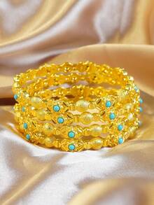 Luxury Gold-Plated Wheat Ear Cuff Bracelet, Bridal Jewelry, Elegant Bangle For Women, Suitable For Middle East Dubai, Africa Nigeria, Europe And America - Gold - View 3