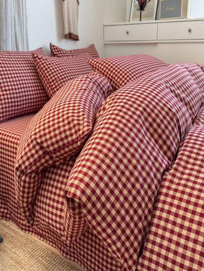 Khaki Plaid Duvet Cover, King Size - Super Soft Bedding Series - Lightweight & Breathable, Suitable For Girls - Soft & Breathable Bedding (King, White, Black)
