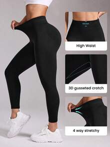 1 Pc Ladies Black Warm Leggings, High Waist And Abdomen, Elastic And Slim - Black - View 4