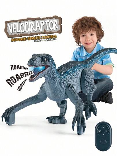 1pc Remote Control Dinosaur Toy, Realistic Dinosaur Toy Suitable For 3-5 Years, 5-7 Years, 8-12 Years, 10-12 Years Old Children, Velociraptor RC Robot Toy (2.4GHz), With Walking Function, Realistic Sound Effects, Demo Mode, Suitable As A Jurassic Themed Christmas Gift For Boys And Girls, For Children 3 Years And Above