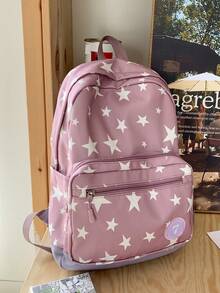 Colorful Star Print Backpack, Suitable For Middle School, High School, College Students, Casual & Travel , Purple - Purple - View 6