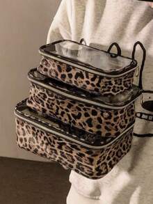 1个透明洗漱包，PVC材质，防水耐用，简约高品质化妆包，大容量护肤品收纳包，旅行必备 - 米色 - 查看 5