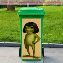 1张卡通青蛙垃圾桶贴纸，创意动物插画防水垃圾桶装饰墙贴，适用于家居厨房浴室装饰