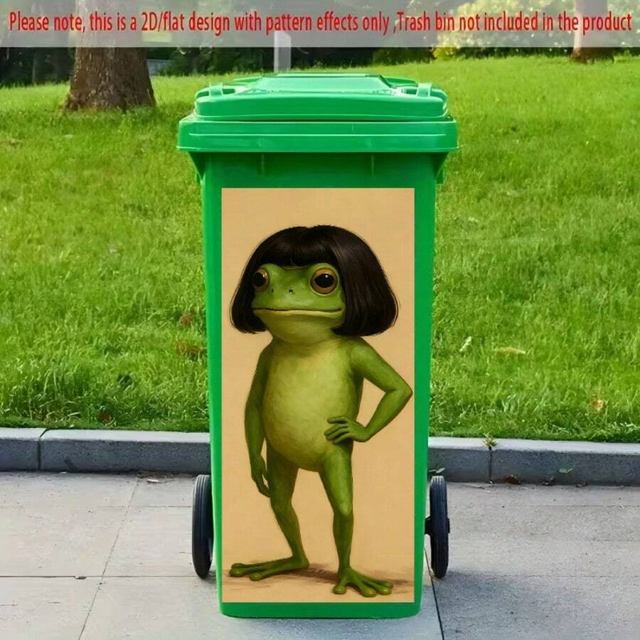 1张卡通青蛙垃圾桶贴纸，创意动物插画防水垃圾桶装饰墙贴，适用于家居厨房浴室装饰