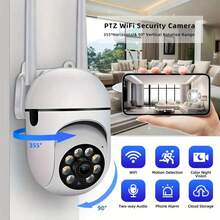 1pc 1080P Full HD 360° Panoramic Wireless WiFi Smart Security Camera, Dual-Way Audio, Pan/Tilt/Zoom, Night Vision, Motion Tracking, Suitable For Elderly Care, Pet Monitoring, Construction, Indoor/Outdoor Use - White - View 4