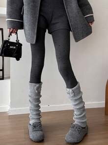 1双ins风女士时尚腿套，可爱甜美碎花秋冬绒袜，日系复古日常休闲腿套 - 彩色 - 查看 4