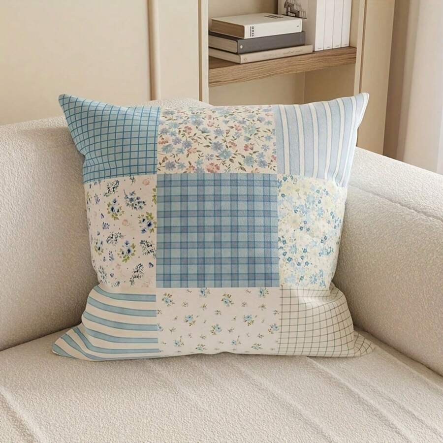 1PC 18x18 Inch Strawberry & Patchwork Throw Pillow Cover, Modern Luxury Cushion Covers, Floral Patchwork Cushion Case, Valentines Red And White Patchwork Throw Pillowcase, Pastel Floral Palette (Pink/ Blue/ Beige/ Teal/ Orange/ White), Bohemian Home Decor For Bed, Couch, Living Room, Quilted Pastel Floral & Gingham Patchwork Design With Strawberries, Hearts, Polka Dots, Throw Pillow Cover, Sofa Throw Pillows, Machine Washable, Perfect For Valentine's Day/Birthday/Anniversary/Christmas/New Year/Holiday/Thanksgiving/Birthday Home Decoration - 樣式4 - 查看 1