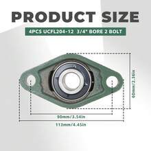 4Pcs UCFL204-12 Pillow Block Bearing 3/4 Inch Bore Pillow Block Bearings Bearing Steel 2 Bolt Self Alignment - Green - View 6