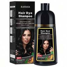 Champú tinte de cabello negro 3 en 1, unisex, cubre canas, con ingredientes herbales, 500ml (Negro) - Negro - Ver 7
