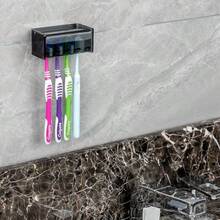 5 Slots Wall Mount Toothbrush Holder With Cover Self Adhesive Toothbrush Storage Organizer For Shower Toothbrush Hanger With Automatic Toothpaste Squeezer Dispenser - 4槽灰色透明1包 - 查看 5