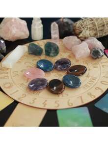 2件天然紫水晶和虎眼石雕刻拇指按摩石，手工椭圆形拇指按摩放松掌石套装 - 彩色 - 查看 8