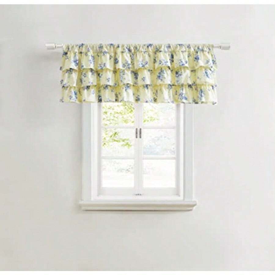 FIAN Shabby Chic® - Cenefa Superior de percal de algodón Cortinas Florales con Volantes para Ventana Amelia Amarillo 52 x 18 Pulgadas - Amelia - Ver 1